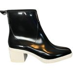 Kate Spade Womens 8 Puddle Rain Boots Black White Sole Chunky Heel Dark Academia Photo 5