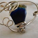 Unique Vintage Glam Vintage Blue Stone Filigree Silver Tone Wire Wrap Bracelet Photo 1