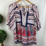 Anthropologie Fig & Flowers Floral Short Sleeve Blouse Top L Photo 0