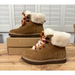 UGG  Classic Mini Alpine Shearling Lined Boots Chestnut Suede Sz 5 NIB Kids 3/3.5 Photo 2