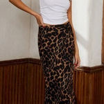 NWT Commense Chiffon Maxi Skirt XL Leopard High Waist Lined Animal‎ Print Party Brown Photo 0