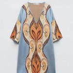 ZARA Oversized Boho Knit Tunic Sweater Dress Floral Jacquard Photo 7