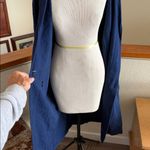 Uniqlo linen Navy Blue Button-Up Long Coat slanted pockets Photo 8