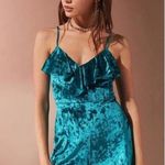Urban Outfitters Crushed Velvet Romper Teal Green Blue Size XS Photo 4