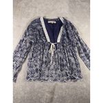 Free People anissa bed jacket medium blue eyelet boho Blouse Lace Tie Photo 4