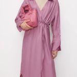 ZARA  SATIN EFFECT WRAP MIDI V-NECK DRESS Size XS NEW Photo 9