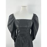 7 For All Mankind  Black Faux Leather Puff Sleeve Smocked Mini Dress Sz M NWT Photo 2