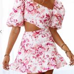Floral Pink Cutout Dress White Size M Photo 0