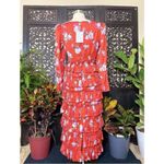WAYF Floral Puff Sleeve Ruffle Layer Red & Violet Polka Dot Dress Photo 4