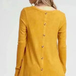 White Birch 9. Mustard Thermal‎ Top with Sequin Pocket and Buttons Photo 1