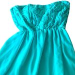 Strapless High Low Dress,‎ Aqua Blue Lace, Chiffon Party Cocktail Summer Photo 2