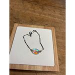 Sterling Silver Iridescent Beaded Bracelet With Oval Glass Accent & Lobster Clas Photo 2