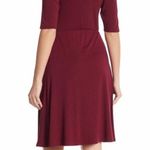 Loveappella Burgundy knit midi dress tie front size large stretch knit jersey by Photo 1