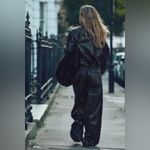 ZARA NWT BLACK BELTED WIDE LEG FAUX LEATHER PANT XL BLOGGERS FAVE Photo 2