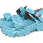 Blue Braided Strappy Chunky Platform Sandals Open Toe Solid Buckle boho indie cottagecore Size 8.5 Photo 1