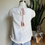 Boho floral Embroidered Cotton Tank Top Fringe Hem Tassel Tie cream Red Photo 1