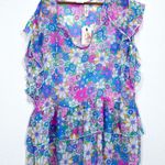 Jessica Simpson Tiered Ruffle Retro Vibrant Floral Swim Coverup Mini Dress Sheer Photo 1
