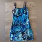 I.N. San Francisco Vintage Y2K Tropical Blue Leaf Print Spaghetti Strap Mini Dress USA Made Size M Photo 1