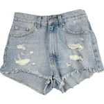 ZARA Blue Denim Light Wash Distressed Frayed Raw Hem Cut-Off Jean Shorts Size 00 Photo 0
