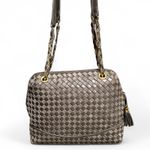 Bally Gray Woven Leather & Suede Vintage Intrecciato Double Strap Shoulder Bag Photo 1