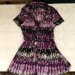 Apt. 9 2000s Y2K fitted Purple white black shirt top blouse office siren core button up down short sleeve pleated-S #gothic #whimsigoth dark academia preppy #whimsygoth Photo 3