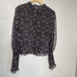 Veronica Beard  Faire Crewneck Bishop Sleeve Smocked Top Floral Silk Blouse 10 Photo 2