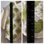 Crochet Knit Button Closure Short Sleeve Sweeter Top Size Small Boho Green Photo 6