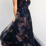 Baltic Born  Kamila Dark Blue Floral Tulle  Sleeveless Maxi Dress Photo 0