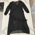 Anthropologie Maeve by  Sheer PolkaDot Ruffle Midi Dress Womens Small Black/White Photo 7