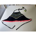 Aerie BLUE TRIANGLE SWIM TOP CROP TOP WITH FRINGES SIZE XL Blush Halter Photo 3