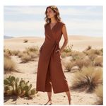 Eileen Fisher  Deep Pekoe Washable Crepe Wrap Front Jumpsuit Size XS Photo 1