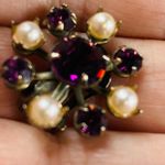 Women Clip On Earrings Purple Color Glass Faux Pearls Rivet Construction Vintage Photo 8