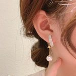 Pearl Crystal Stud Dangle Drop Earrings Multiple Photo 0
