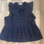 LOFT Women's Sleeveless Blue Striped Ruffle Tie Photo 7