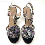 Tahari  confetti pompom stacked heels, t-strap sandals, size 7.5 Photo 1
