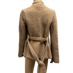 Lush Clothing Lush Wool Blend Fully Lined Tan Open Front Tie Belted Waist Coat Womens Small Photo 1