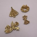 Lot Of 4 Gold Tone Costume Brooch Pins Christmas Holiday Wreath / Angel / Tree Photo 5