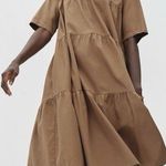 Everlane  Tiered Midi Brown Short Sleeve Dress mock neck Photo 0