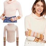 Free People  Women’s Size S Pale Peach Pink Mixed Up Cuff Thermal Turtleneck Top Photo 1