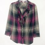 Joie  Women's Plaid Button Down Ruffle Shirt Size XS Photo 0
