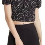 Elodie  Crop Top Women Small Black White Floral Puff Sleeve Square Neck Smocked Photo 0