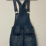 XS High Rise Distressed Jean Overalls – Vintage Look Short Romper (F10) Blue Photo 3