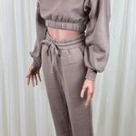 Zenana 2 Pcs Crop Sweatshirt Tracksuit Jogger Pants Set Outfit Active Loungewear Beige Size L Photo 2