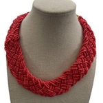Vintage Red Color Seed Bead Multi strain Braid Beaded Collar Choker Necklace 17” Photo 0
