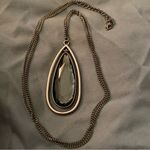 Vintage 36” to 40” Silver Necklace Gray 2pc Teardrop Pendant 2.5” H x 1.25” W Photo 0