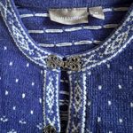 Croft & Barrow Periwinkle White Fair Isle Ski Sweater Silver Toggles Chenille Cardigan Winter Photo 6