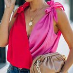 Strut & Bolt pink & red tie strap color block bodysuit Photo 1