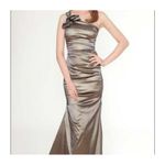 Teri Jon Metallic Gold One Shoulder Embellished Trumpet Formal Gown 8 Photo 2