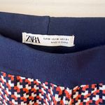 ZARA Red White Blue Knit Tapered Leg Pants Printed Size Medium High Rise Photo 2