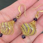 Vintage Handblown Glass Swirl Yellow/Purple Dangling Drop Earrings Photo 7
